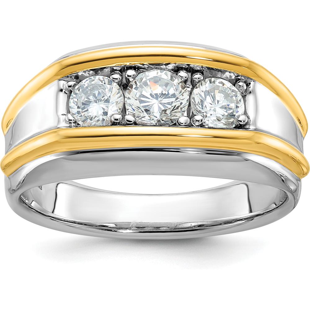 14K Two-Tone Men's Diamond Ring with Three Round Brilliant Diamonds - 0.50 Carats Total Diamond Weight by IBGoodman