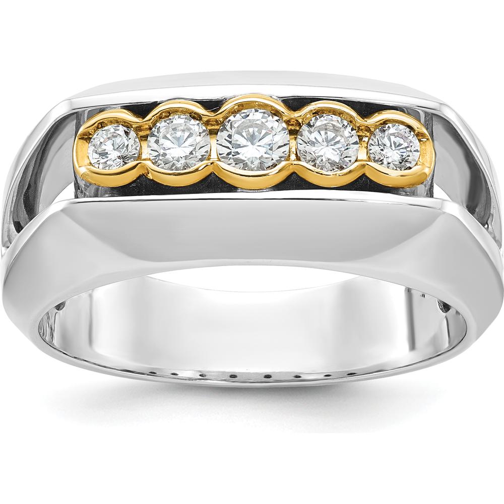 14K Two-Tone Men's Graduated 5-Stone Diamond Ring with Polished Finish - 1/2 Carat Total Diamond Weight by IBGoodman