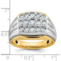14K Two-Tone Men's Grooved 3-Row Ring Mounting with Polished Satin Finish by IBGoodman
