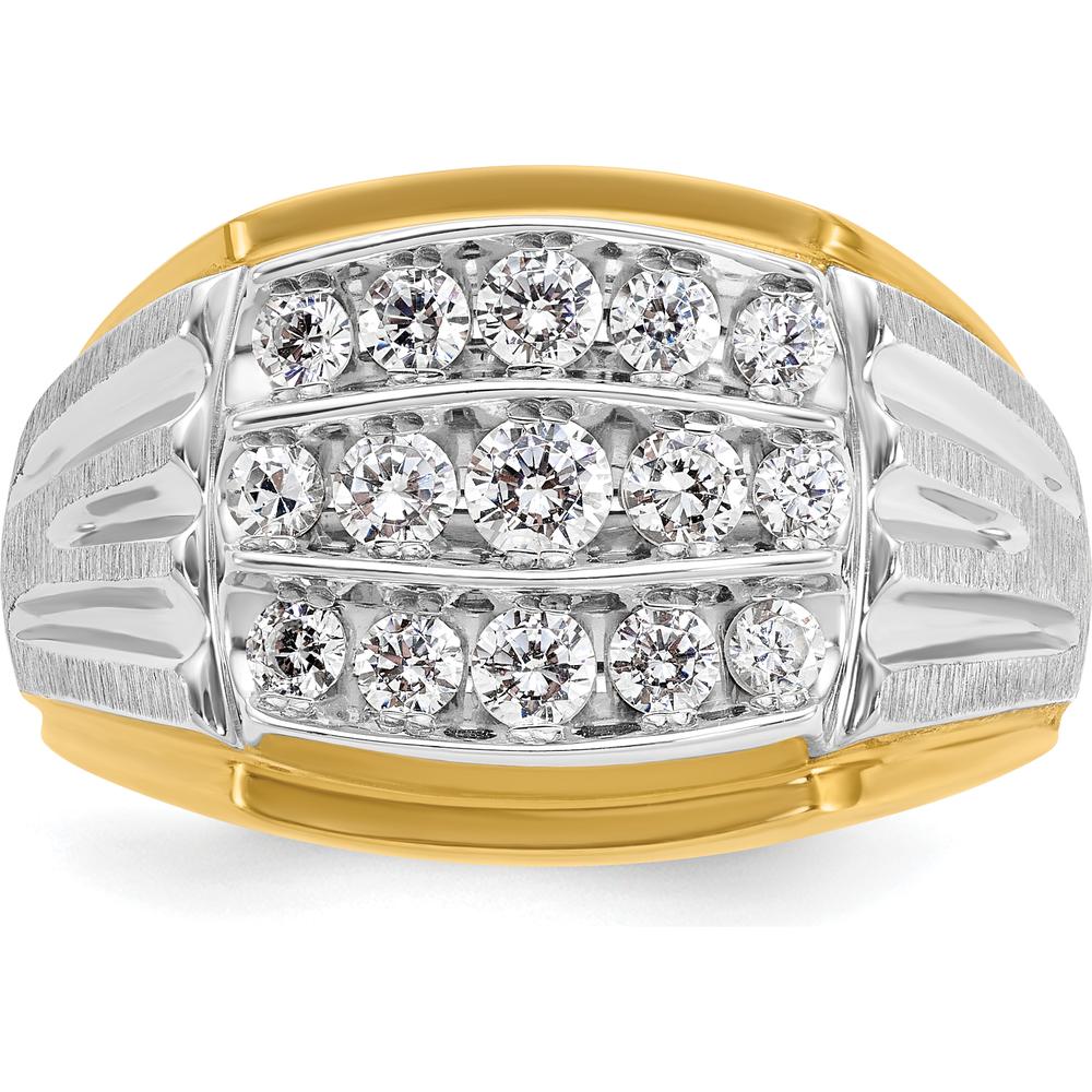 14K Two-Tone Men's Grooved 3-Row Ring Mounting with Polished Satin Finish by IBGoodman
