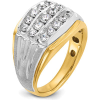 14K Two-Tone Men's Grooved 3-Row Ring Mounting with Polished Satin Finish by IBGoodman