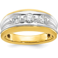 14K Two-Tone Men's Grooved 3-Stone Diamond Ring - 3/4 Carat Total Diamond Weight by IBGoodman
