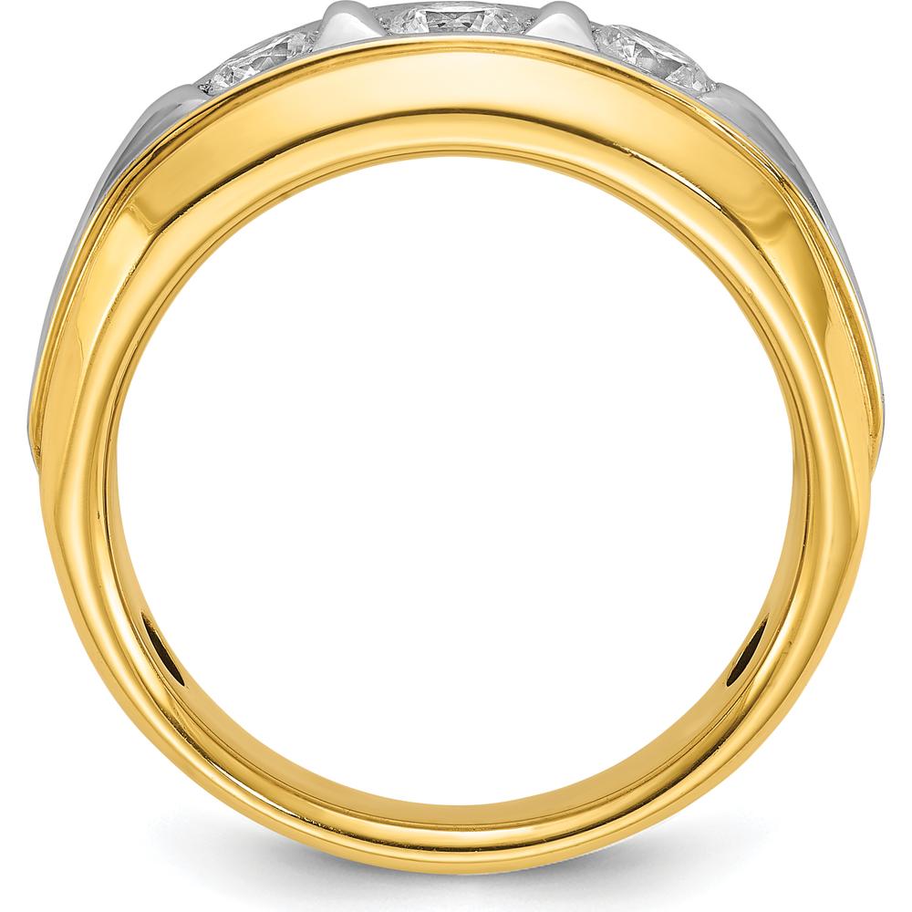 14K Two-Tone Men's Grooved 3-Stone Diamond Ring - 3/4 Carat Total Diamond Weight by IBGoodman
