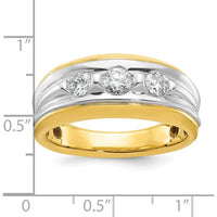 14K Two-Tone Men's Grooved 3-Stone Diamond Ring - 3/4 Carat Total Diamond Weight by IBGoodman