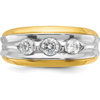 14K Two-Tone Men's Grooved 3-Stone Diamond Ring - 3/4 Carat Total Diamond Weight by IBGoodman