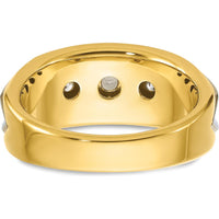 14K Two-Tone Men's Grooved 3-Stone Diamond Ring - 3/4 Carat Total Diamond Weight by IBGoodman