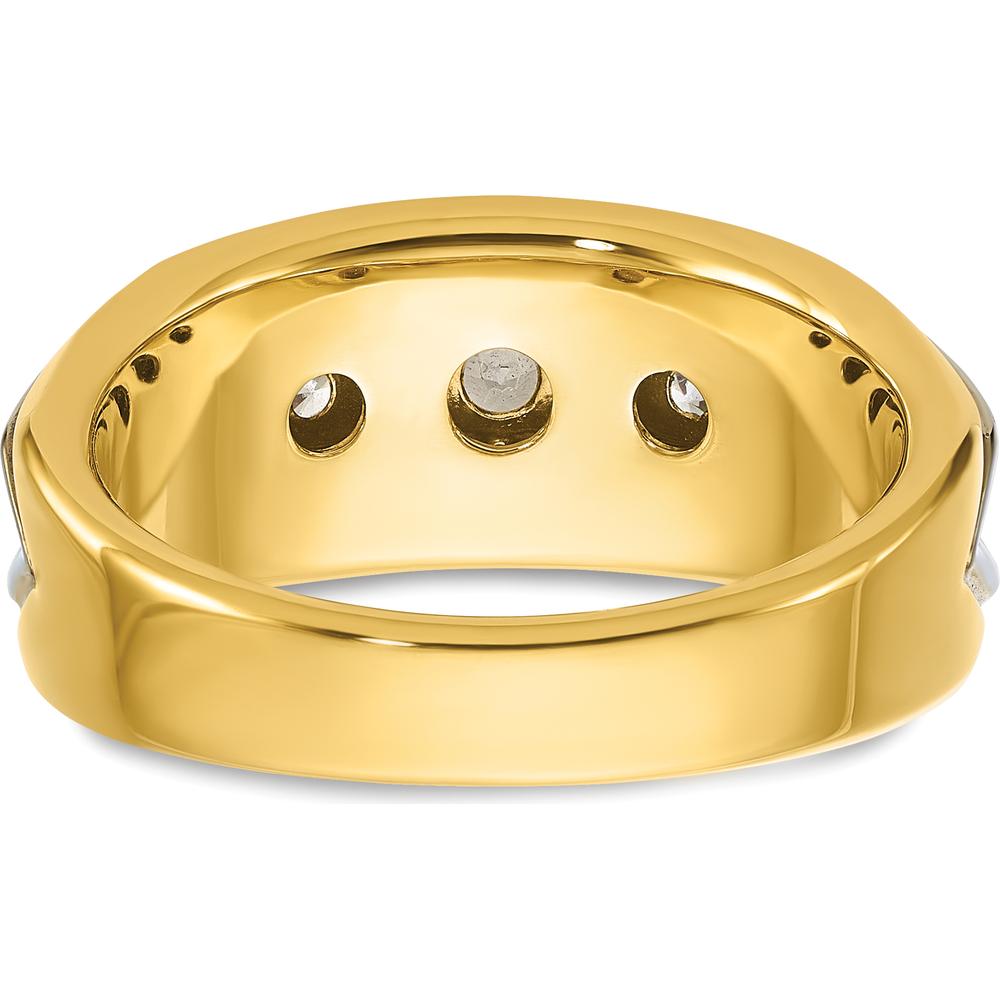 14K Two-Tone Men's Grooved 3-Stone Diamond Ring - 3/4 Carat Total Diamond Weight by IBGoodman