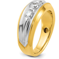 14K Two-Tone Men's Grooved 3-Stone Diamond Ring - 3/4 Carat Total Diamond Weight by IBGoodman