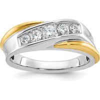 14K Two-Tone Men's Grooved 5-Stone Diamond Ring - 1/2 Carats Total Diamond Weight by IBGoodman