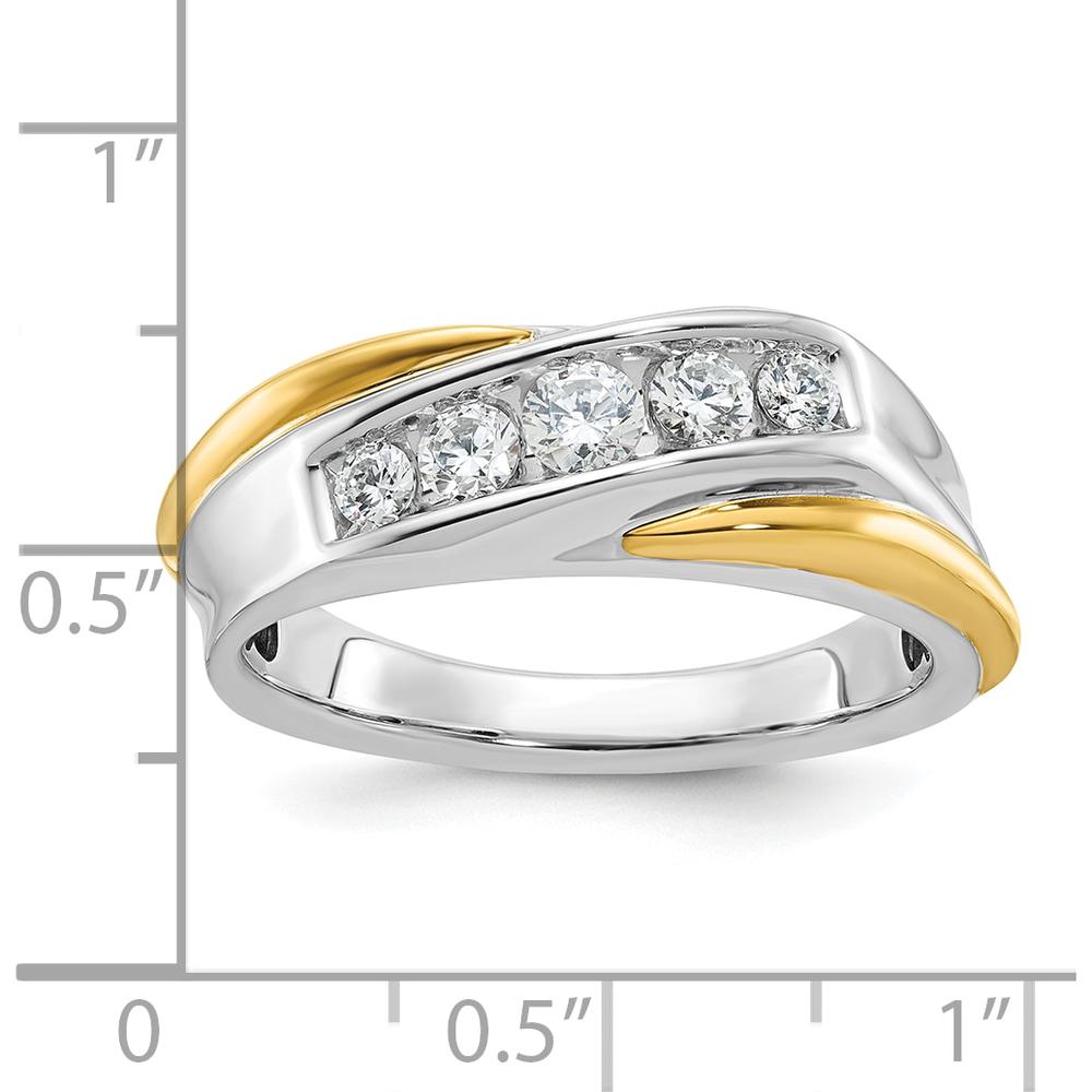 14K Two-Tone Men's Grooved 5-Stone Diamond Ring - 1/2 Carats Total Diamond Weight by IBGoodman