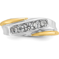 14K Two-Tone Men's Grooved 5-Stone Diamond Ring - 1/2 Carats Total Diamond Weight by IBGoodman