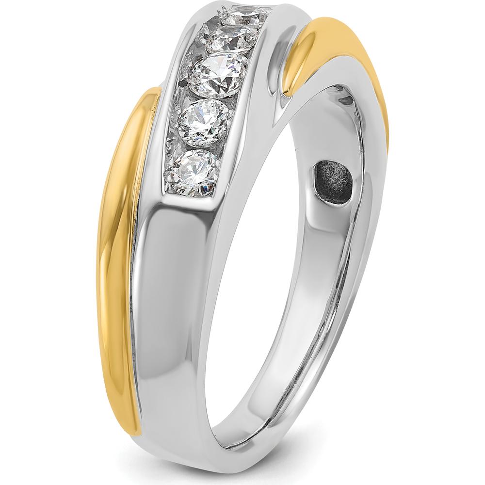 14K Two-Tone Men's Grooved 5-Stone Diamond Ring - 1/2 Carats Total Diamond Weight by IBGoodman