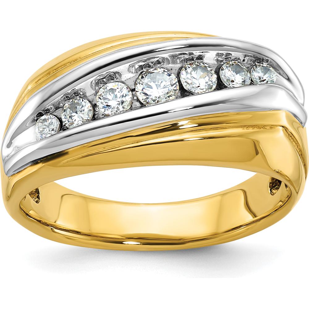 14K Two-Tone Men's Grooved 7-Stone Diamond Ring Mounting with Polished Finish - 0.5 Carats Total Diamond Weight by IBGoodman
