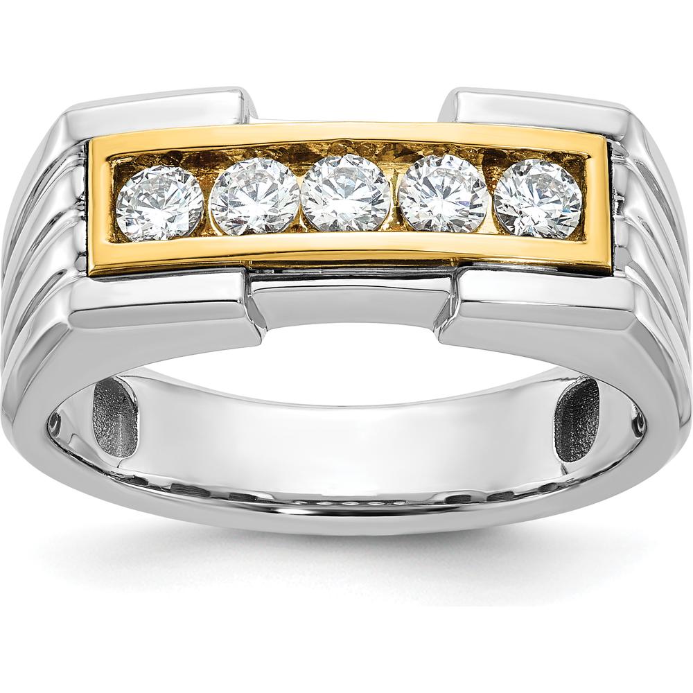 14K Two-Tone Men's Grooved Diamond Ring with 5 Round Diamonds - 0.50 Carats Total Diamond Weight by IBGoodman