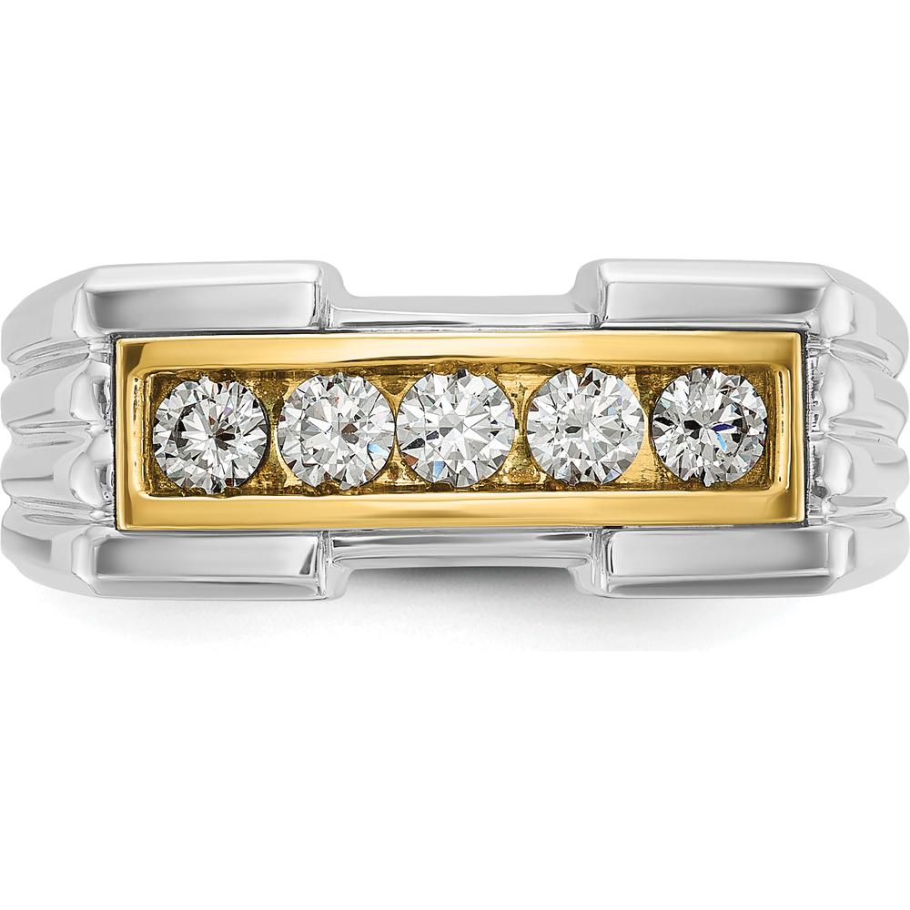 14K Two-Tone Men's Grooved Diamond Ring with 5 Round Diamonds - 0.50 Carats Total Diamond Weight by IBGoodman