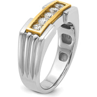 14K Two-Tone Men's Grooved Diamond Ring with 5 Round Diamonds - 0.50 Carats Total Diamond Weight by IBGoodman