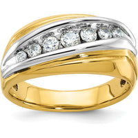 14K Two-Tone Men's Grooved Diamond Ring with Graduated Round Diamonds - 1/2 Carat Total Diamond Weight by IBGoodman