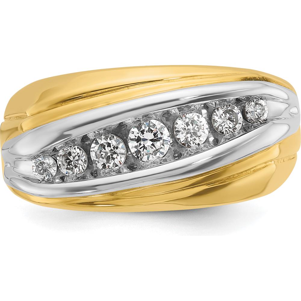 14K Two-Tone Men's Grooved Diamond Ring with Graduated Round Diamonds - 1/2 Carat Total Diamond Weight by IBGoodman