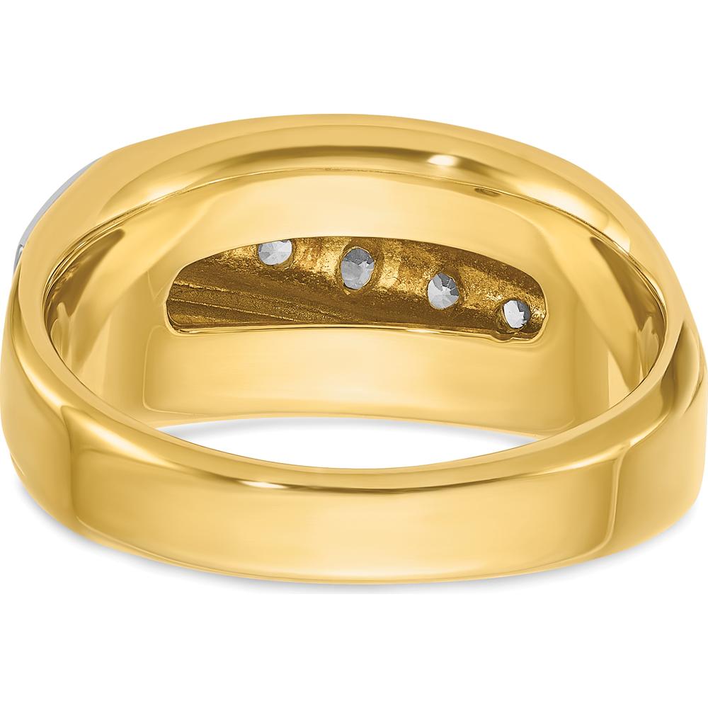 14K Two-Tone Men's Grooved Diamond Ring with Graduated Round Diamonds - 1/2 Carat Total Diamond Weight by IBGoodman
