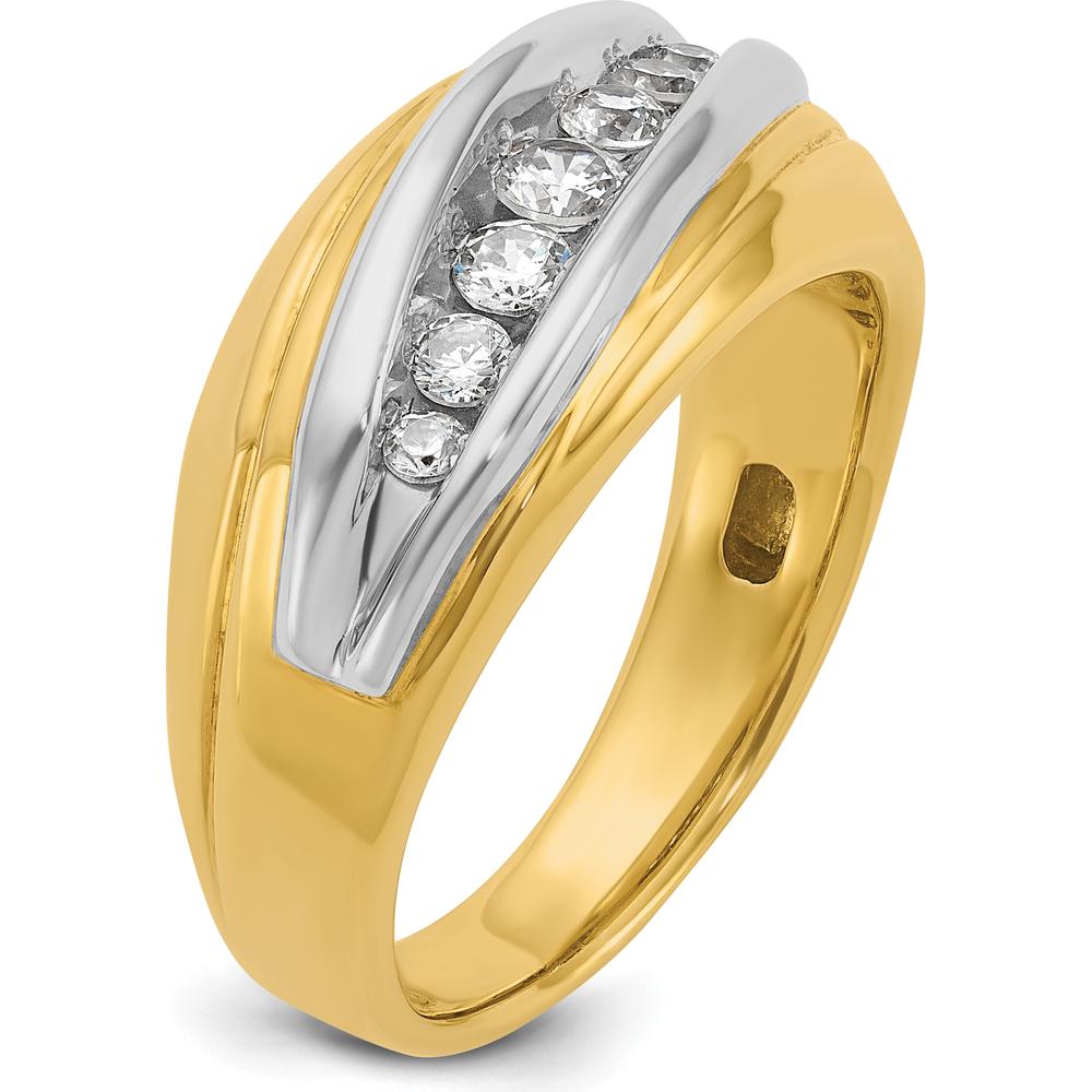 14K Two-Tone Men's Grooved Diamond Ring with Graduated Round Diamonds - 1/2 Carat Total Diamond Weight by IBGoodman