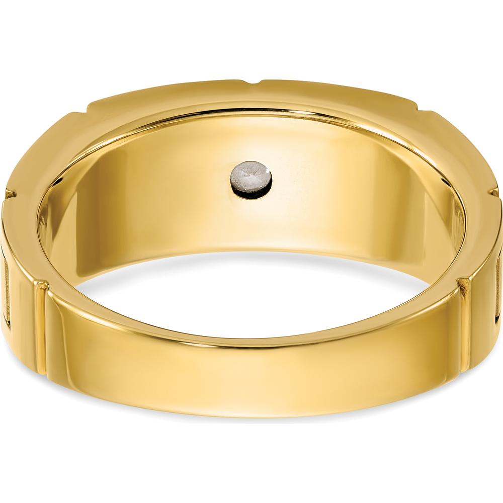 14K Two-Tone Men's Grooved Diamond Ring with Round Faceted 1/10 Carat AA Diamond - 0.103 Carats Total Diamond Weight by IBGoodman