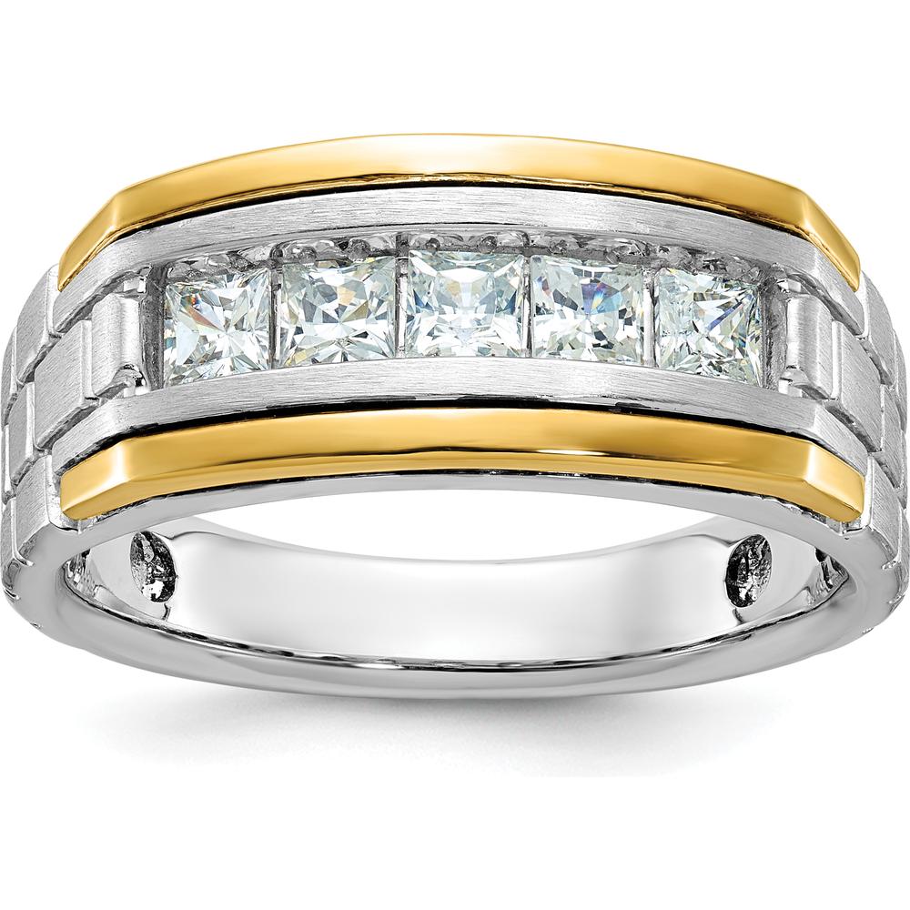 14K Two-Tone Men's Grooved Satin Band with 5 Square Diamonds - 0.209 Carats Total Diamond Weight by IBGoodman