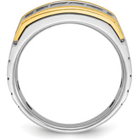 14K Two-Tone Men's Grooved Satin Band with 5 Square Diamonds - 0.209 Carats Total Diamond Weight by IBGoodman