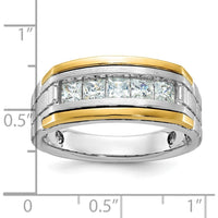 14K Two-Tone Men's Grooved Satin Band with 5 Square Diamonds - 0.209 Carats Total Diamond Weight by IBGoodman