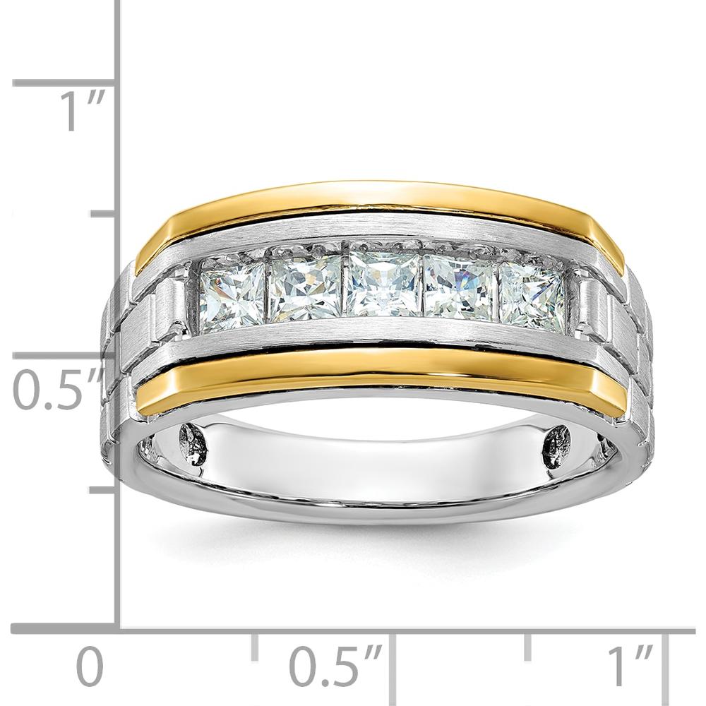 14K Two-Tone Men's Grooved Satin Band with 5 Square Diamonds - 0.209 Carats Total Diamond Weight by IBGoodman
