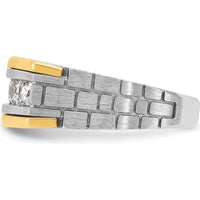 14K Two-Tone Men's Grooved Satin Band with 5 Square Diamonds - 0.209 Carats Total Diamond Weight by IBGoodman