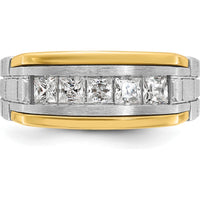 14K Two-Tone Men's Grooved Satin Band with 5 Square Diamonds - 0.209 Carats Total Diamond Weight by IBGoodman