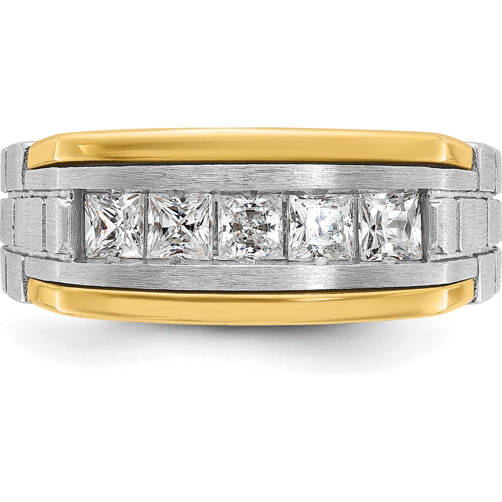 14K Two-Tone Men's Grooved Satin Band with 5 Square Diamonds - 0.209 Carats Total Diamond Weight by IBGoodman