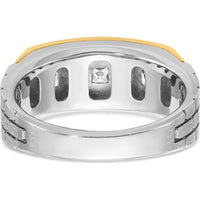 14K Two-Tone Men's Grooved Satin Band with 5 Square Diamonds - 0.209 Carats Total Diamond Weight by IBGoodman