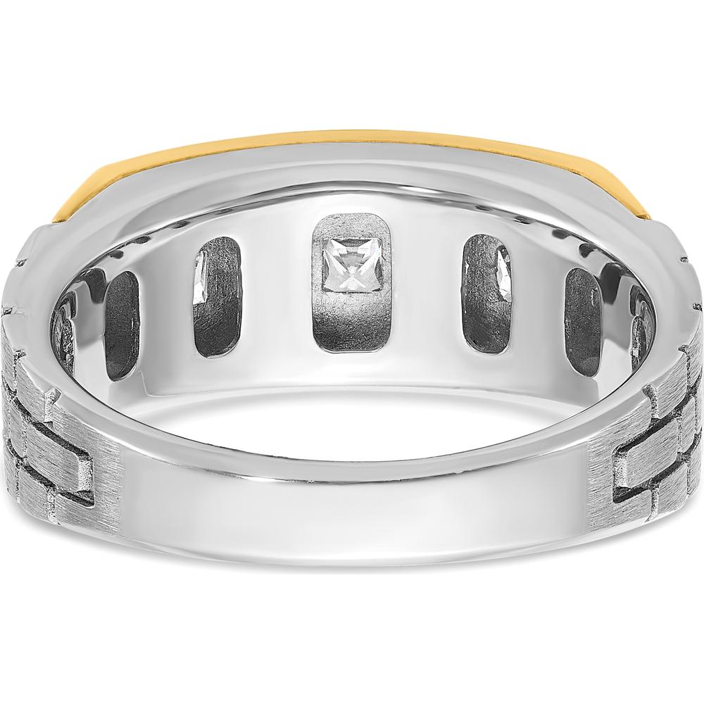 14K Two-Tone Men's Grooved Satin Band with 5 Square Diamonds - 0.209 Carats Total Diamond Weight by IBGoodman