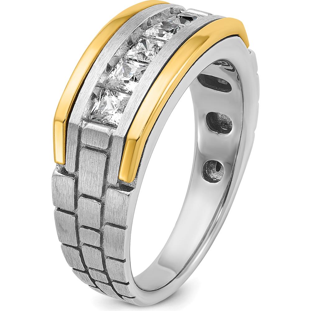 14K Two-Tone Men's Grooved Satin Band with 5 Square Diamonds - 0.209 Carats Total Diamond Weight by IBGoodman