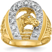 14K Two-Tone Men's Horse and Horseshoe Ring with 1/2 Carat Natural Diamonds by IBGoodman