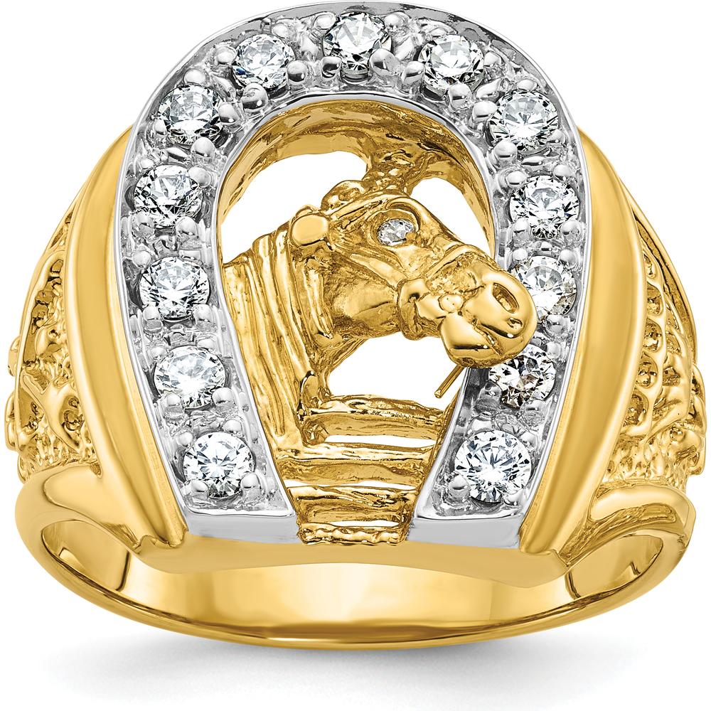 14K Two-Tone Men's Horse and Horseshoe Ring with 1/2 Carat Natural Diamonds by IBGoodman