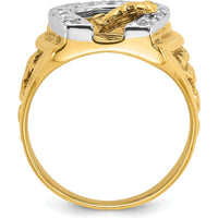 14K Two-Tone Men's Horse and Horseshoe Ring with 1/2 Carat Natural Diamonds by IBGoodman