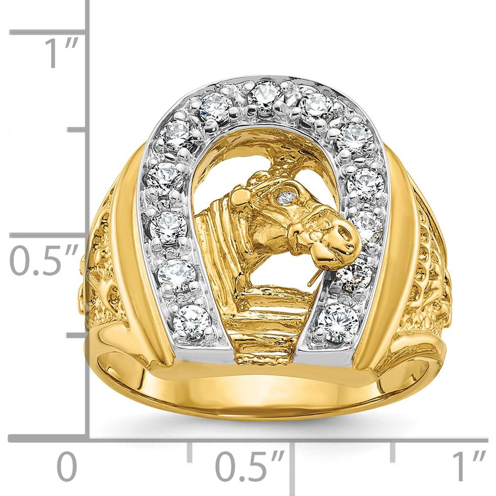 14K Two-Tone Men's Horse and Horseshoe Ring with 1/2 Carat Natural Diamonds by IBGoodman