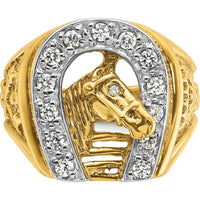 14K Two-Tone Men's Horse and Horseshoe Ring with 1/2 Carat Natural Diamonds by IBGoodman