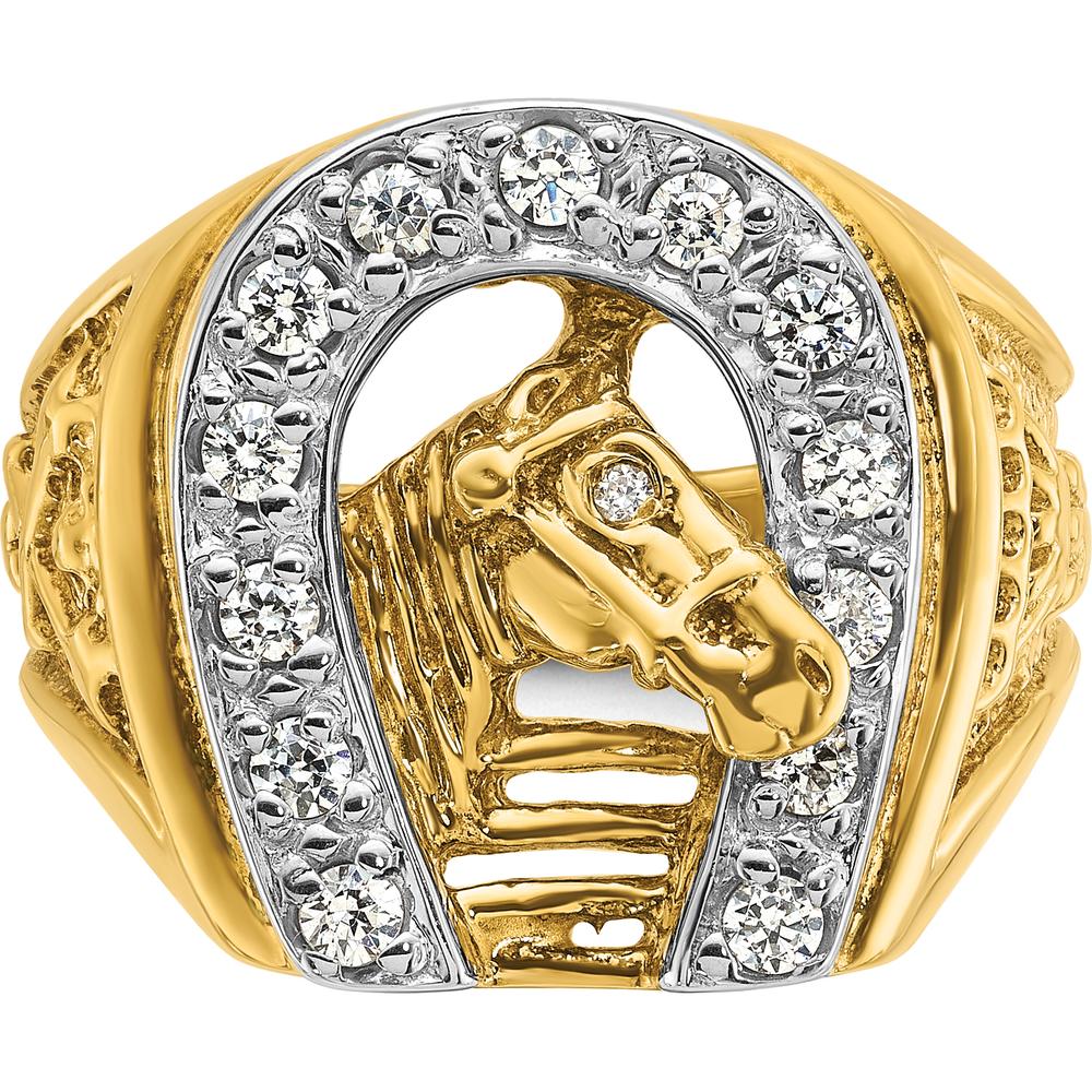 14K Two-Tone Men's Horse and Horseshoe Ring with 1/2 Carat Natural Diamonds by IBGoodman