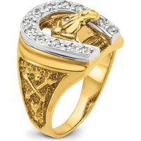 14K Two-Tone Men's Horse and Horseshoe Ring with 1/2 Carat Natural Diamonds by IBGoodman