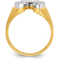 14K Two-Tone Men's Horseshoe Diamond Ring with Satin Finish and Diamond Detailing by IBGoodman