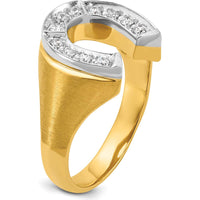 14K Two-Tone Men's Horseshoe Diamond Ring with Satin Finish and Diamond Detailing by IBGoodman