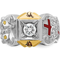 14K Two-Tone Men's Knights Templar Masonic Ring with Round Diamond