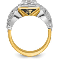 14K Two-Tone Men's Masonic Ring with Black Enamel and Round Diamond - 0.37 Carats Total Diamond Weight by IBGoodman