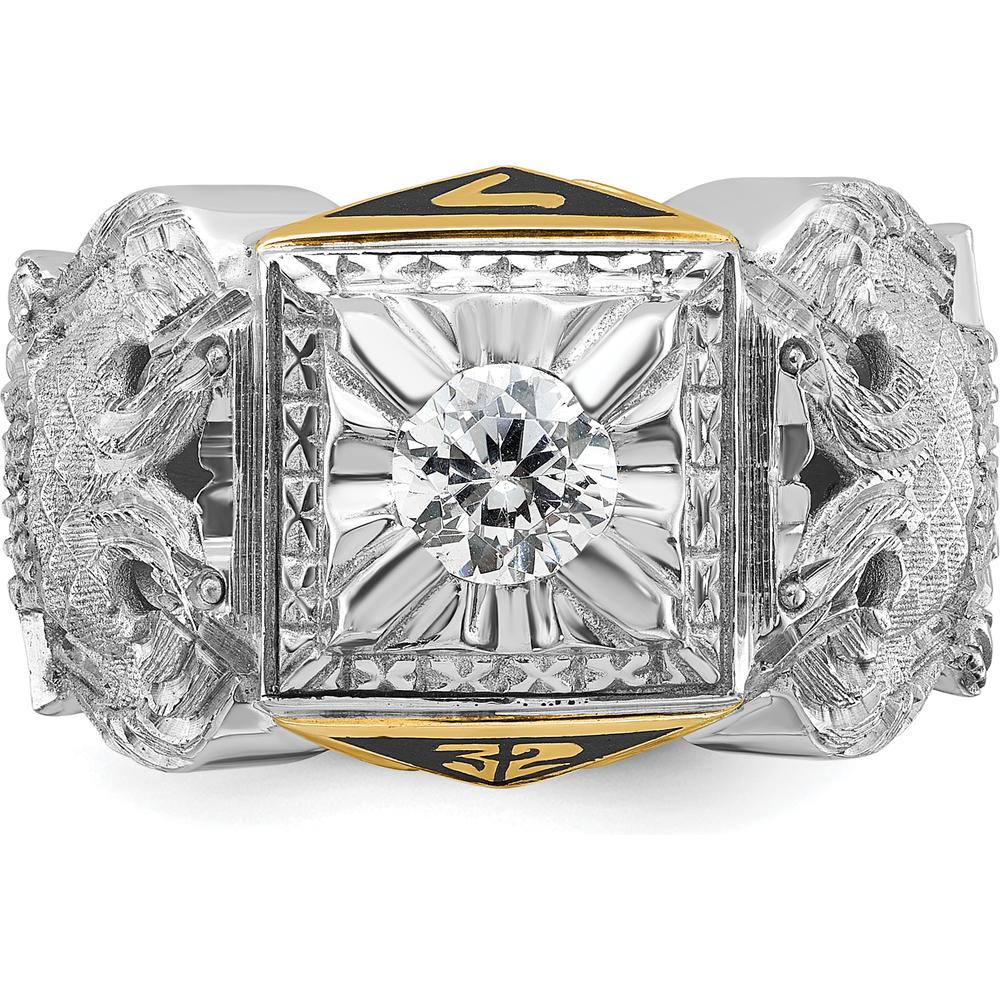 14K Two-Tone Men's Masonic Ring with Black Enamel and Round Diamond - 0.37 Carats Total Diamond Weight by IBGoodman