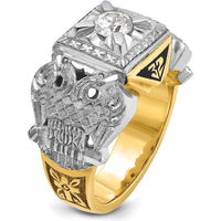 14K Two-Tone Men's Masonic Ring with Black Enamel and Round Diamond - 0.37 Carats Total Diamond Weight by IBGoodman