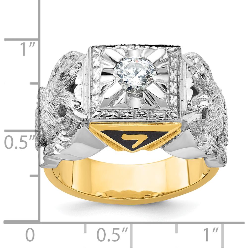 14K Two-Tone Men's Masonic Ring with Black Enamel and Round Diamond - 0.37 Carats Total Diamond Weight by IBGoodman