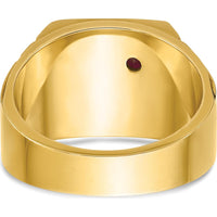 14K Two-Tone Men's Masonic Ring with Lab Created Ruby and Diamond - 0.015 Carats Diamond and 12x10mm Ruby by IBGoodman